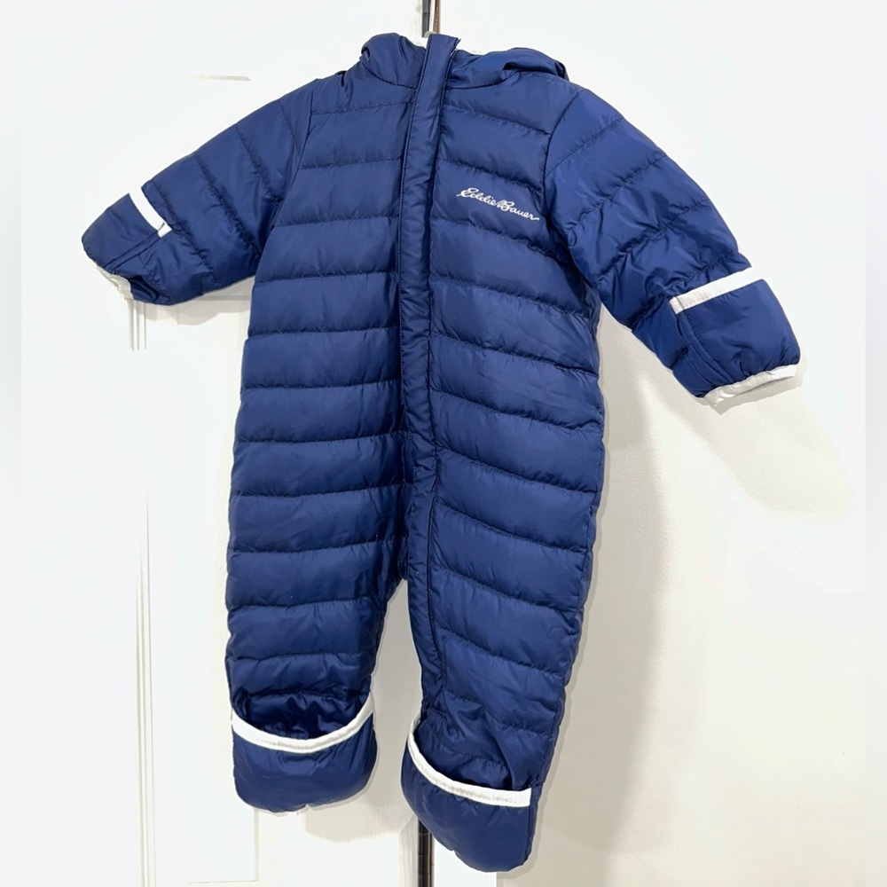Blue Eddie Bauer Down Snowsuit, size 3-6 months. Never worn.